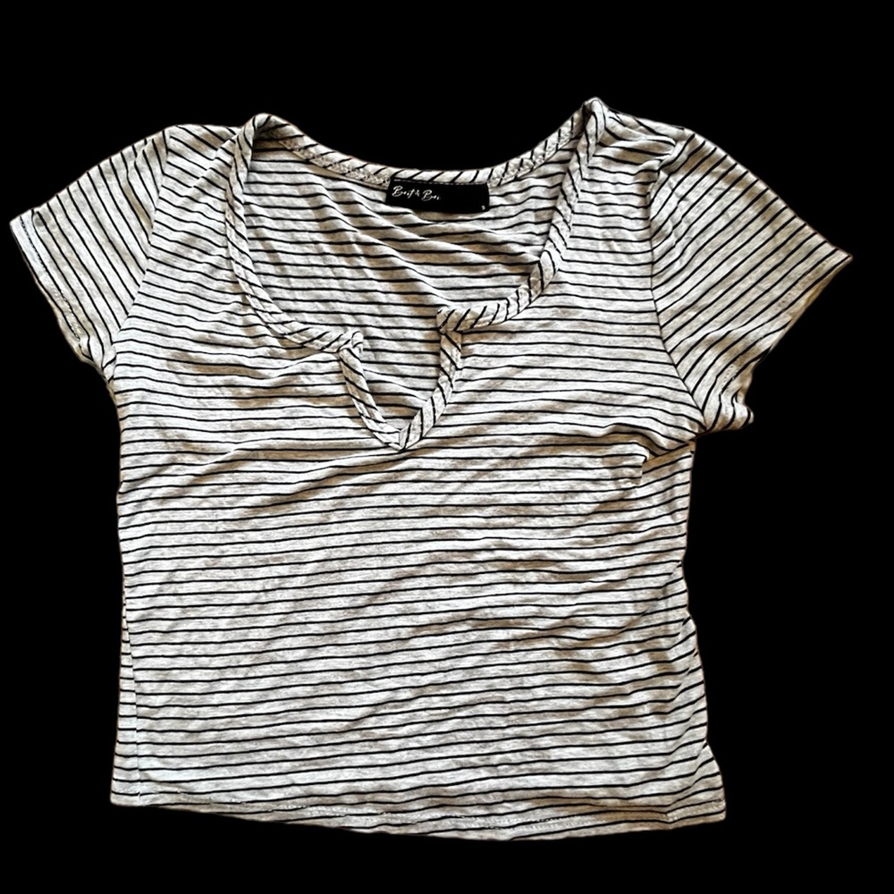 Soft Casual Striped Top with V Neck